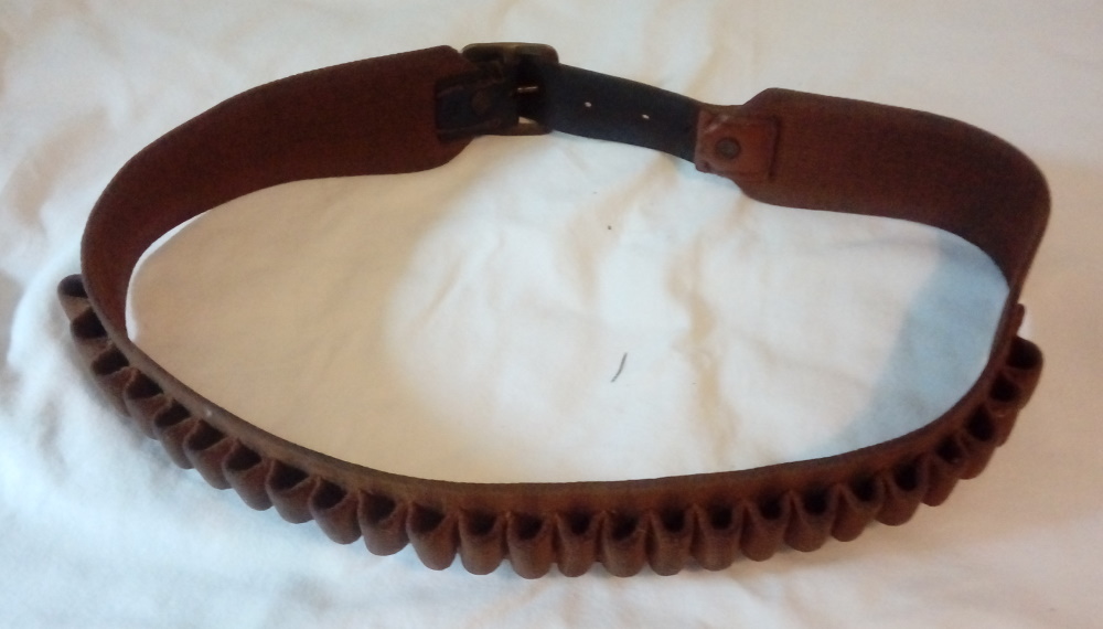 Vintage .410 gauge harness leather & canvas webbing 25 loop cartridge belt. Size 30-32 inch waist